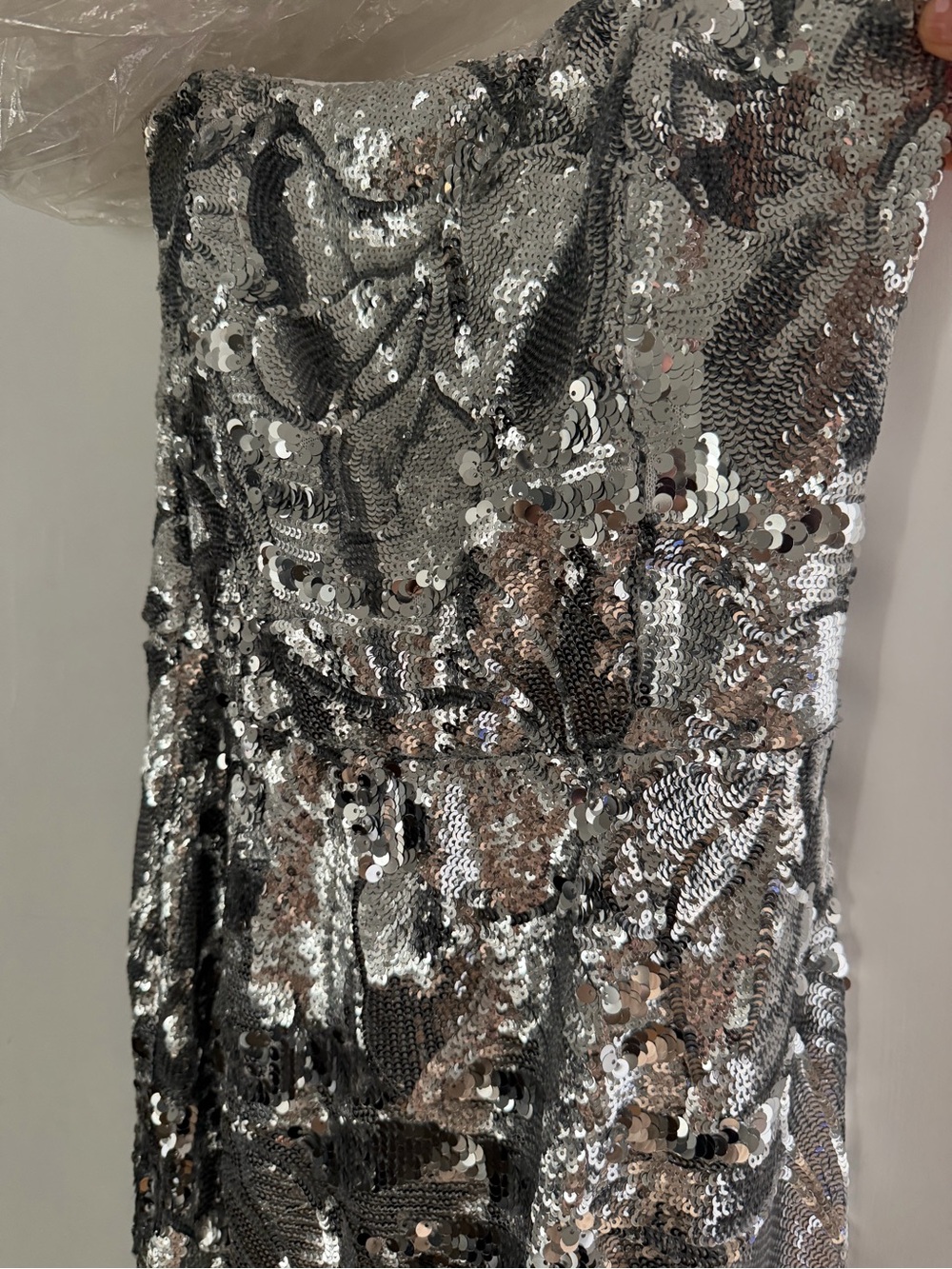 Strapless Silver Sequin Column Gown - Picture 2 of 5